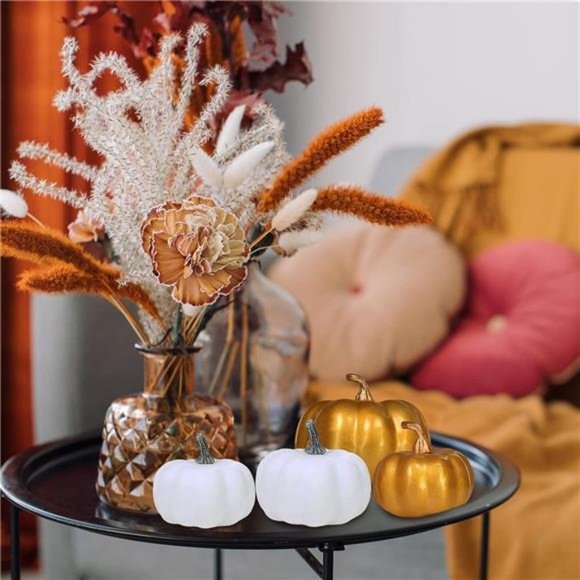 12Pcs Assorted Small Artificial Gold White Pumpkins Harvest Decorative Pumpkins - Picture 7 of 7
